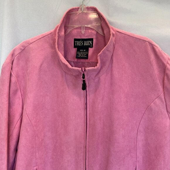 Tres Bien Jacket Women's Size Medium Dusty Rose Pink Suede Polyester Zip Front - Picture 4 of 8